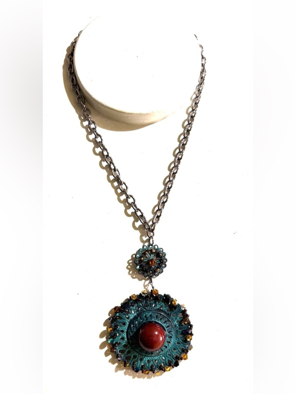 Bohemian vintage Teal and Red Pendant Necklace - Women Jewelry